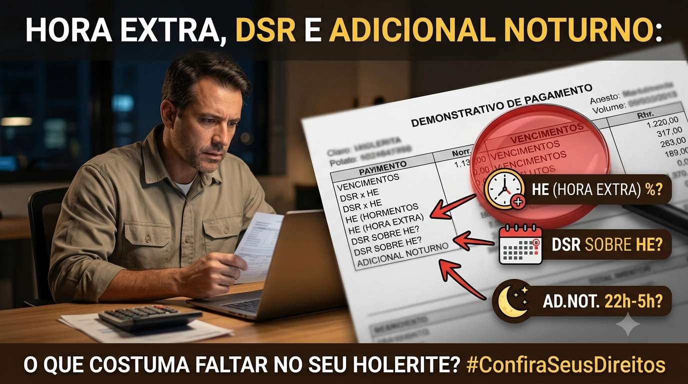 Jornada e horas extras — Hora extra, DSR e adicional noturno: o que costuma faltar no seu holerite